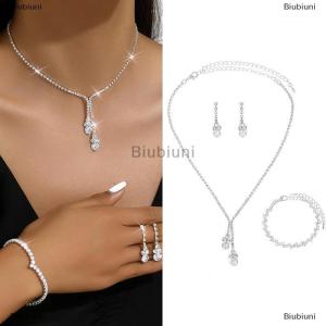 [COD] Biubiuni 3Pcs Thời Trang Phụ Nữ Của Trang Sức Set Với Zircon Bông Tai Dây Chuyền Vòng Đeo Tay Trang Trí Đám Cưới