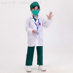 Kids Doctor Cosplay Nurse Costume Nurse Suit Doctors V Neck Surgical Suit Boys Girls Halloween Party Epidemic Role Clothing