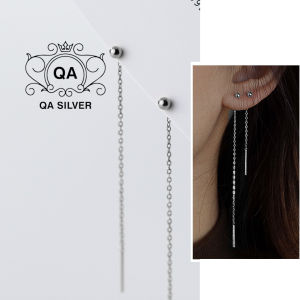 Khuyên tai bạc 925 dáng dài bi tròn bông nữ tua xích S925 CHAIN QA SILVER Earrings EA170101