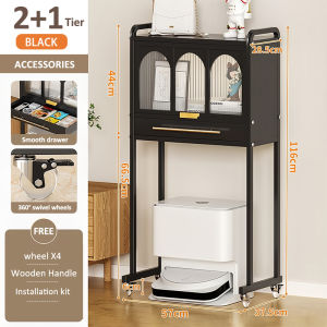 Lifinity Kitchen Racks Organizer With Pulley Living Room Sweeping Robot Storage Shelves Cabinet with Door Dust Prevention