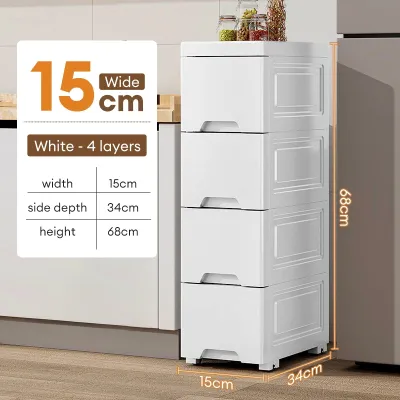 Hisoa Locker Drawer Cabinet 18/25cm Wide Gap Storage Cabinet Slim Drawer White Cabinet With Wheels Wardrobes 5/6/7Layer Kitchen Storage Gap Plastic Drawer Cabinet Bathroom Cabinet Removable cabinet