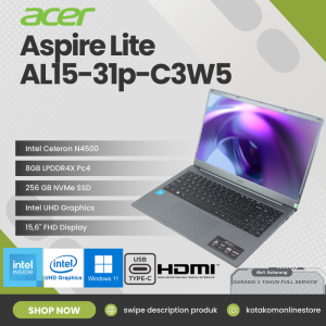ACER ASPIRE LITE AL15-31p-C8T3 Intel Celeron N4500 8GB LPDDR4X 256 GB NVMe SSD Intel UHD Graphics 156" FHD IPS WINDOWS 11