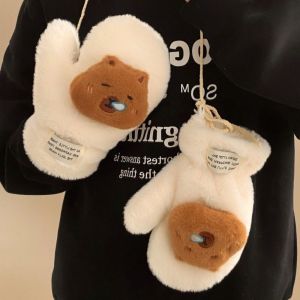 THANKSKY Snowman Capybara Plush Gloves Thickened Keep Warm Neck Hanging Mittens Kawaii Korean Style Full Finger Mittens Ladies