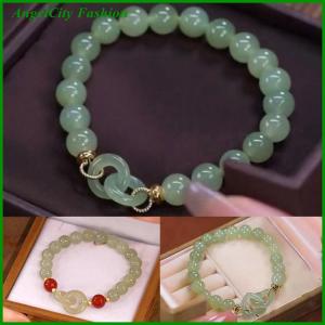 AngelCity Fashion Store Fashion Double Ring Interlocking Hetian Beaded Bracelet Female Ins Style Love Safety Buckle Bangle For Bestie Birthday Gift