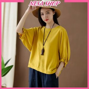 Áo kiểu nữ đẹp Cánh dơi chất liệu Đũi tơ mềm mịn thoáng mát Áo nữ form rộng che khuyết điểm trẻ trung sang trọng NeSa Shop AKH.045