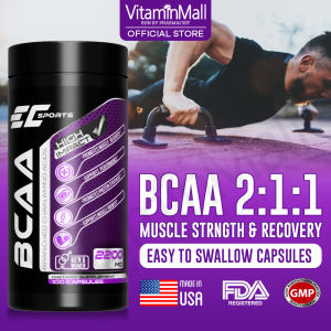 VitaminMall - EC Sports 100% BCAA 2:1:1 Branched Chain Amino Acid - Promote Muscle Protein Synthesis - 100 Capsules