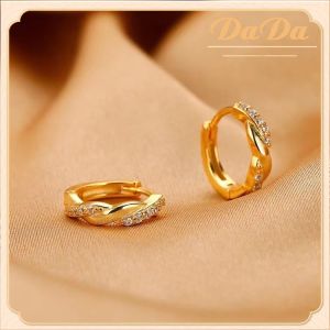 ต่างหูอิตาลี 18k 99.9% ทองจริงโอปอลวงกลมเพทายเครื่องประดับเครื่องประดับผู้หญิงของขวัญวันเกิด hypoallergenic