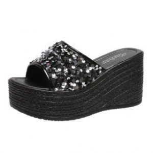 [Free Shipping] 34-43 Large Size WomenS Summer Sandals New Fashion Fish-Mouth High-Heeled Sequin Shoes