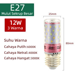 Lampu Candle LED E27 Lampu Bohlam LED Jagung Fitting 12W FITTING PUTAR LAMPU HIAS LED BULB PUTIH