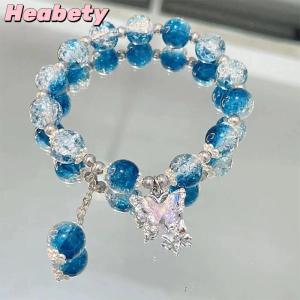 Heabety Crystal Butterfly Pendant Elastic Bracelet Colorful Glass Beads Bracelet For Women Girls Fashion Jewelry Gifts
