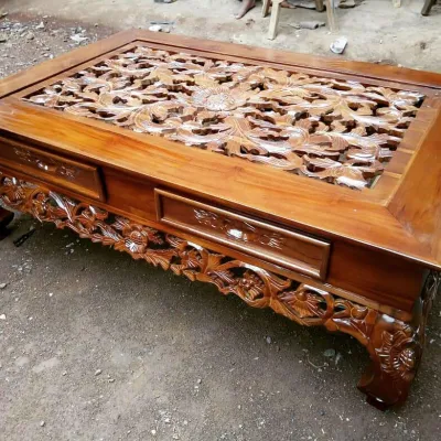 meja tamu ketapang laci ukuran 120x60 / meja lesehan