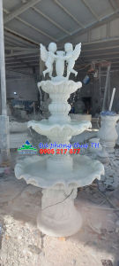 Thác nước Đài phun nước thiên thần đá cẩm trắng trang trí sân vườn hồ cá - Cao 18 m