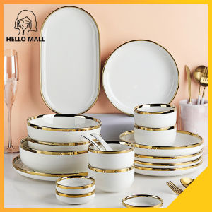 ชุดถ้วย ชู่จานชาม จานชามเป็นชู่ เซรามิกเข้าไมโครเวฟได้ สไตล์หรูหรา 9/18 PCS