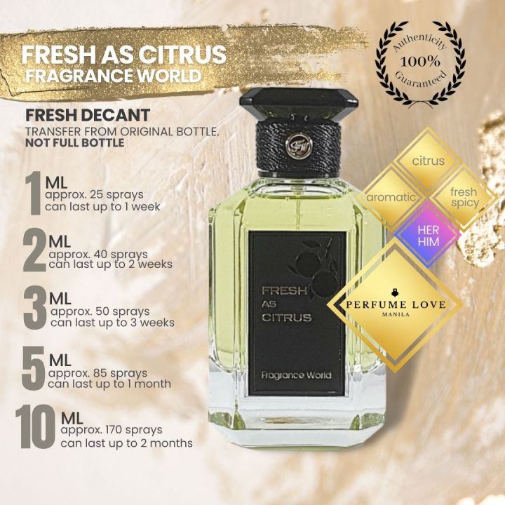 PERFUME DECANT Fragrance World Fresh as Citrus fresh aromatic
