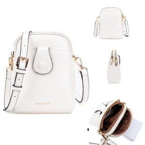 New phone case designs Baellerry Womens cross-border oil wax leather double-zipper shoulder bag versatile crossbody bag and coin purse