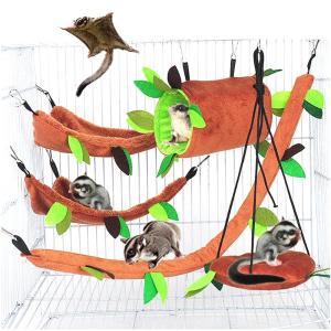 DEQIX Squirrel Small Animals Hanging Soft Sleeping Bunkbed Warm Parrot Hammock Pet Swing Hamster Bed Cage Rope