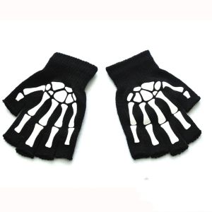 Cool Unique Warmer Outdoors Hand Bone Non Slip Skeleton Skull Half-finger Gloves Full Finger Gloves Fashion Accessories Halloween Luminous Mittens