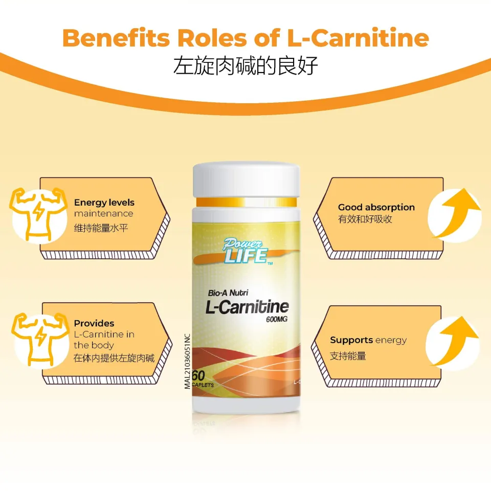 Powerlife Bio-A Nutri L-Carnitine 600mg 60s | Energy Production for Heart  Health/Increase Energy/Amino Acid/ Good Absorption/// | Lazada