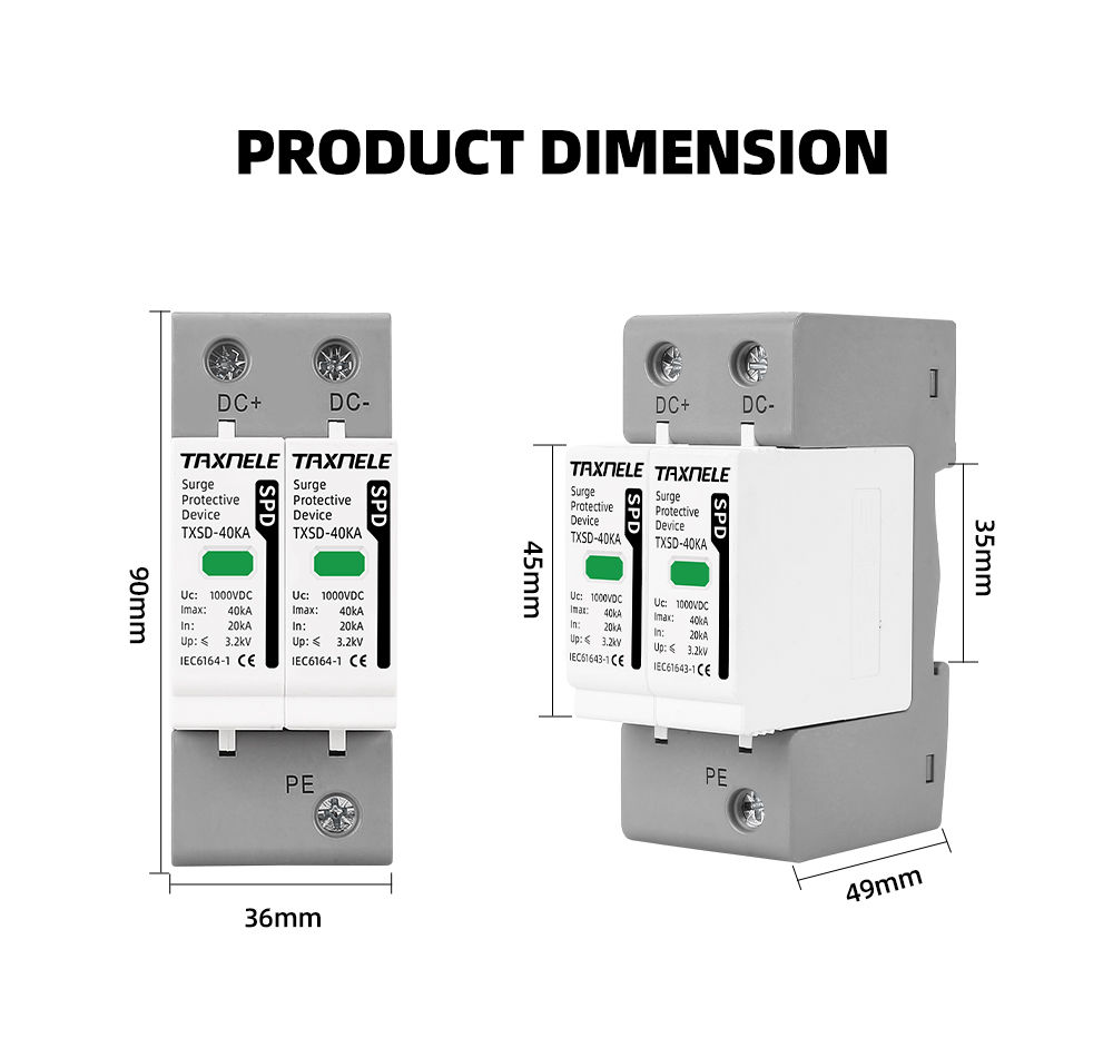 Photovoltaic DC SPD Surge Protective Device 600V 800V 1000V 2P 20KA ...