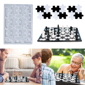 Chess Board Silicone Resin Mold Set with Chess Pieces Checkers Molds for Family Party Game DIY Crafts Making Board Game