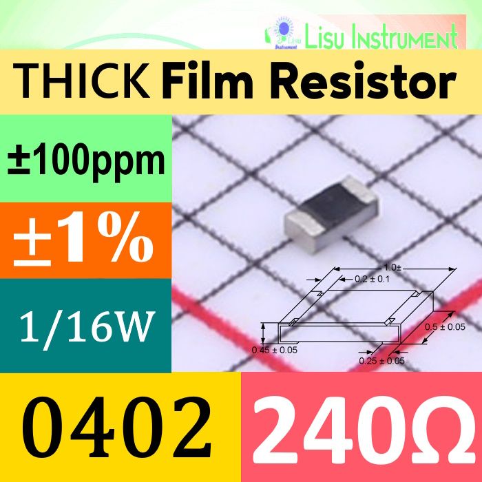 Resistor R040 25 Buah - 240Ω 0402 1005(mm) ±1% THICK Film SMD Resistor 62.5mW 240R ...