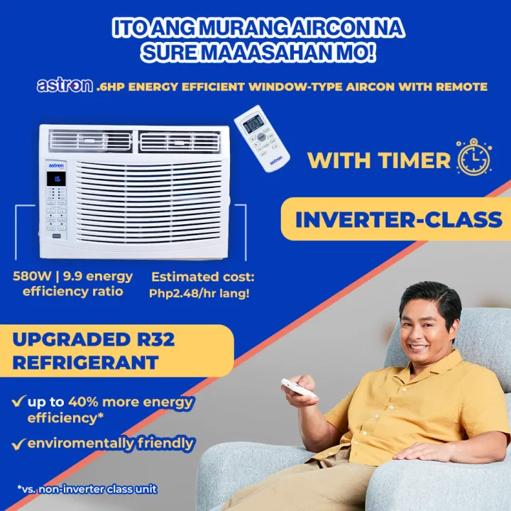 Astron 0.6HP Inverter Class Window Type Aircon with Remote | TCLRE60 | Energy-Saving | Built-In Filter | Anti-Rust Body