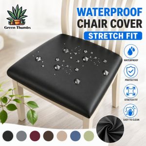 Chair Cover Pu Leather Waterproof Stretch Slipcover Anti Stain Easy Clean Dining Room Kitchen Home