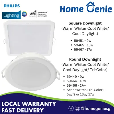 Philips Meson LED Downlight 5.5w/9w/13w/17w Round/Square DL/WW/CW/Tri-Color (Authentic Shipped from Singapore!)