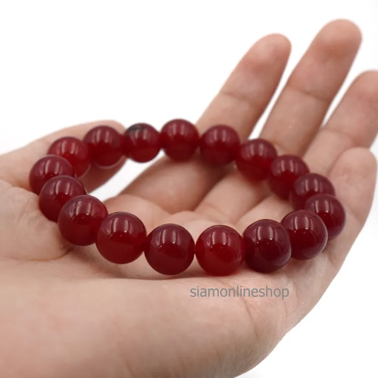 LUCKYSTONE หินสีนำโชค โทนสีแดงทับทิม ขนาด 10 มม. สร้อยข้อมือหินแท้