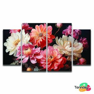 TENNESY Hiasan Dinding Aesthetic 1 Set Bunga Blossom 3D Paper Art 4 Panel Wall Decor Pajangan Kamar