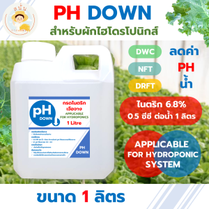 PH DOWN ขนาด 1 ลิตร ใช้ปรับลดค่า PH น้ำ สำหรับผักไฮโดรโปนิกส์ ผักดูดซึมธาตุอาหารได้ดีขึ้น
