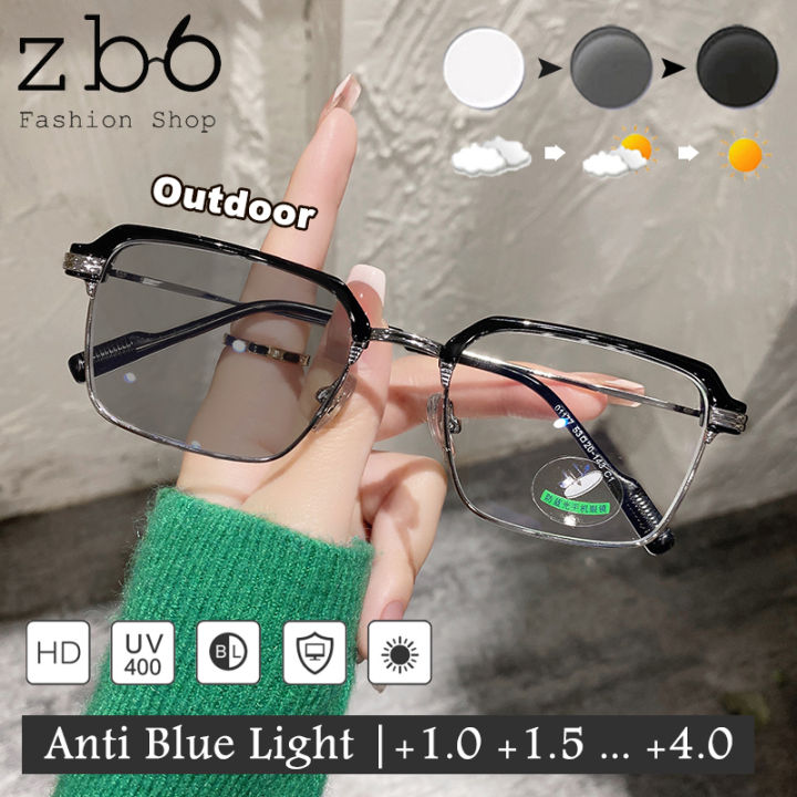 Business Photochromic Reading Glasses Half Frame Anti-UV Blue