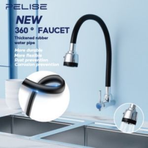 Universal Kitchen Faucet - 360° Rotating Wall Mounted Cold Water Tap with Flexible Stainless Steel Spout & Dual Flow Modes (For Sink/Mop/Laundry Use)
