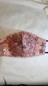 Masker Brukat Payet Baby Pink - Masker Brukat Cantik - Masker Pesta Cantik - Masker Kain Hias Cantik