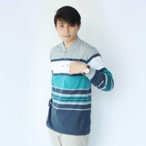 Kaospolos - Kaos kerah pria saku dewasa salur engginering stripe lengan panjang 7880