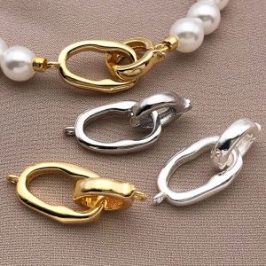 WAPKTY 3pcs Gold Plated Jewelry Connector Buckle DIY Copper Necklace Clasp Thicken Irregular Oval Handmade Necklace Clasp Jewelry Making