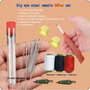 34Pcs Big Nose Big Eye Steel Needle Household Sewing Set Sewing Needle Elderly Handmade Sewing Set