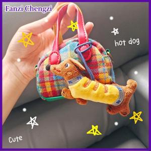 Fanzi Kawaii Dachshund búp bê sang trọng phim hoạt hình nhồi bông con chó con Keychain Mặt dây chuyền Ba lô quyến rũ đáng yêu Túi treo trang trí Kid Quà Tặng