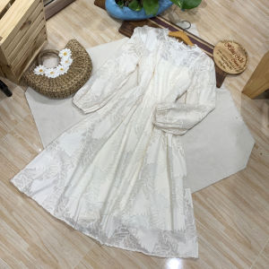 Đầm Midi Xòe Voan 3D Cổ Tròn Viền Ren Tay Phồng Dài Siêu Sang - Đầm Đi Tiệc Ulzzang