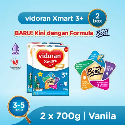 vidoran Xmart 3+ Vanilla 700gr Susu Formula Pertumbuhan Anak 3-5 Tahun - 2 box (Exp : 05.2027)