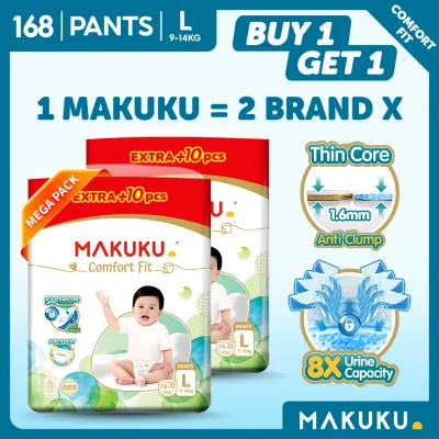 【B1T1】 MAKUKU Comfort Fit Tape and Pants Diaper Ultra Thin Soft Breathable Super Absorbent Baby Diapers