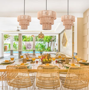 Lampu Rotan aestetik kafe restoran Gantung Anyaman bahan goni