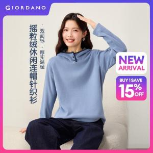 Giordano Beau Monde Women Polar fleece contrast trim hooded tee Free Shipping 13326608