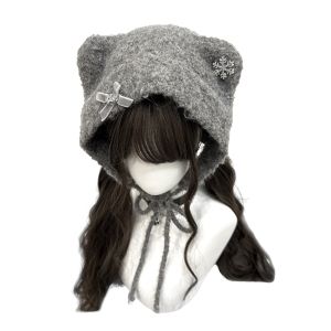 MARBLEX Thickened Plush Knitted Hat Windproof Cartoon Cat Ear Winter Hat Creative Ear Protection Beanies Cap For Woman Girls