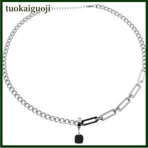 tuokaiguoji ต่างหูทรงสี่เหลี่ยมสีดำแบบเรียบแบรนด์ฮิปฮอปสุดสร้างสรรค์สร้อยคอพร้อมจี้ดีไซน์สุดสร้างสรรค์ทำจากสเตนเลสสตีลสำหรับผู้ชาย