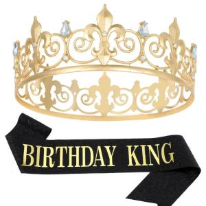 Birthday King Sash and Crown Set for Men Luxurious Black Gold Silver Glitter Stand Out at Birthday Parties