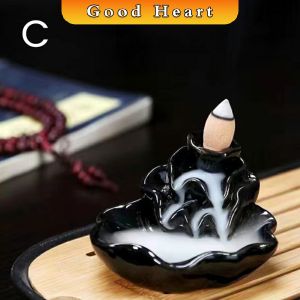 J.D. กระถางธูปกำยานควันน้ำตก สไตล์หิน / ดอกบัว incense burner