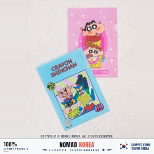 Shin cậu bé bút chì Bìa lá chữ L bộ 2 chiếc hồng & xanh nhựa PP đựng tài liệu