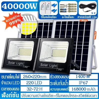 ไฟสปอร์ตไลท์ LED โซล่าเซลล์ กันน้ำ IP67 พร้อมปิดไฟอัตโนมัติ 1590LED ชาร์จเร็ว 50000W ส่งเร็ว จัดส่งเร็ว 1 แถม 1