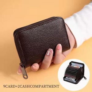 Large Capacity 9/24 slots Cards Wallet Bag Leather Zip Closure Mini Pocket Wallet for Credit Cards ID Driver License Pouch Womens And Mens High-End Credit Card Wallet